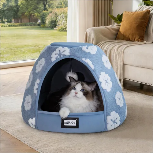 BALANCE Camas para gatos de interior, 2 en 1, cama tipo cueva para gatos con parte inferior antideslizante y felpa ultrasuave, acogedora tienda de