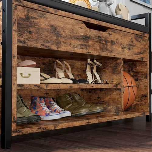 Miniatura 6 de IRONCK Banco de almacenamiento de zapatos, banco de entrada con caja de almacenamiento de tapa elevable, banco de metal y tablero para entrada
