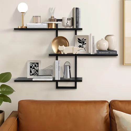 Miniatura 2 de PHOENANCEE Estantes de pared de 3 niveles, estante flotante decorativo para pared, estante de fotos de plantas, estantes de madera para sala de Negro