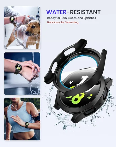 Miniatura 3 de Goton - Funda impermeable para Samsung Galaxy Watch 5 y 4 y FE, protector de pantalla de 40 mm con vidrio templado, 1 paquete de funda dura de PC