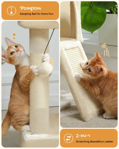 Miniatura 3 de PAWZ Road Árbol para gatos, torre para gatos de 30 pulgadas con condominios dobles para gatos de interior, casa de felpa para gatos con percha
