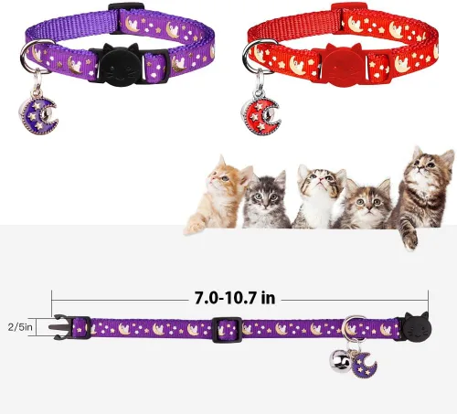 Miniatura 4 de 2 piezas de collares de gato separables Collares de gato para gatos machos y hembras Collares ajustables para gatitos con campana, púrpura +