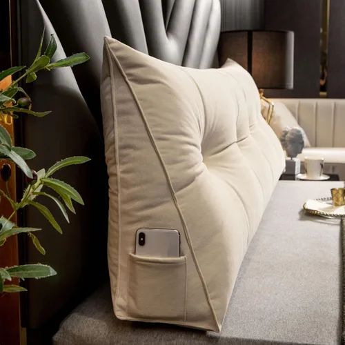 Miniatura 2 de Almohada triangular de cuña para cabecero, cojín de tamaño Queen, almohada de lectura para reposo prolongado, respaldo para sofá cama, litera, Beige
