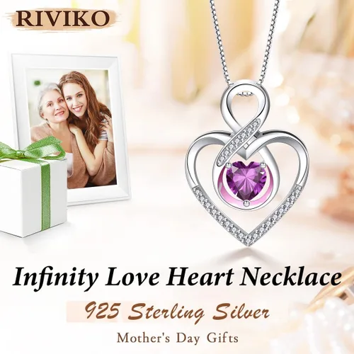 Miniatura 71 de RIVIKO Collar con símbolo de corazón infinito para mujer, plata de ley 925, delicado colgante de corazón para el día de San Valentín, día
