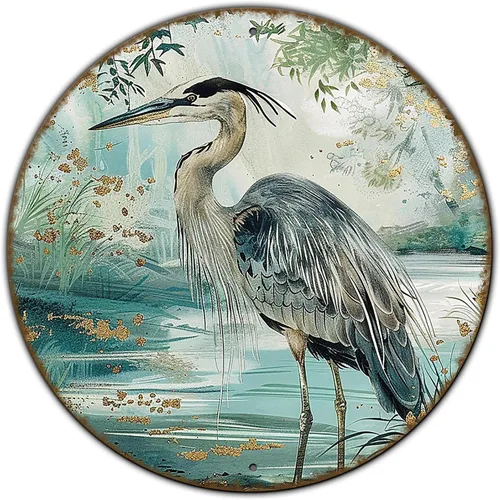Letrero de metal de garza azul, decoración de pared de garza rústica, placa de pared de metal de garza, letrero de hojalata vintage, arte de pared,