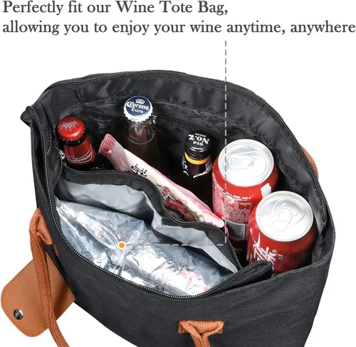 Miniatura 7 de Tirrinia Bolsa de vino, enfriador de playa para regalo de viaje, bolsa de viaje con boquilla para picnic, BYOB, fiesta, cena, piscina