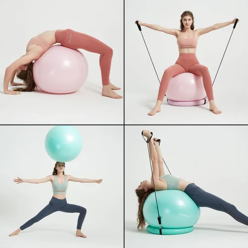 Miniatura 8 de Silla de pelota de yoga con pelota de ejercicio de 65 cm y 2 bandas de resistencia, base de estabilidad para oficina en casa, yoga, pilates
