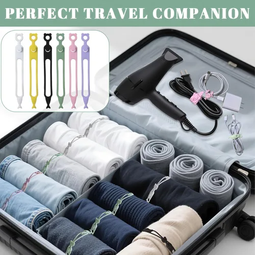 Miniatura 5 de Organizador de cables, 36 bridas de silicona reutilizables, resistentes a la intemperie, organizador de cables de viaje de alta elasticidad