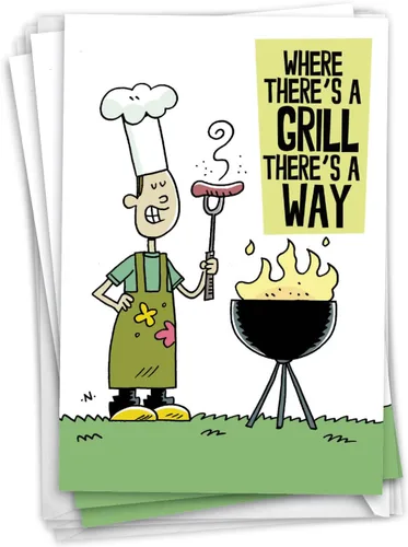 NobleWorks - Paquete de 3 divertidas tarjetas de felicitación del día del padre con sobres (1 diseños, 3 de cada uno) - Where There's A Grill