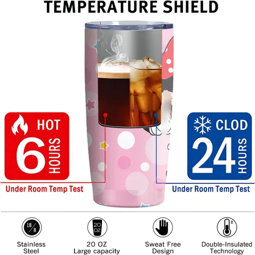 Miniatura 4 de Vaso de 20 oz de acero inoxidable rosa con pajita y tapa, a prueba de fugas, taza de café para viajes, para uso en casa y al aire libre, tazas Ratón