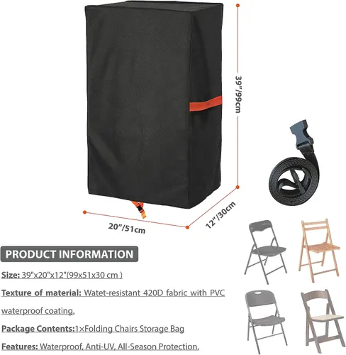 Miniatura 2 de Funda plegable para silla, bolsa de almacenamiento impermeable – Resistente tela Oxford 420D protector de silla con asas, se adapta a sillas