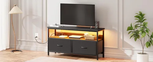 Miniatura 6 de Cómoda Soporte de TV de 39 pulgadas para televisores de hasta 50 pulgadas, consola multimedia con luces LED, estación de carga y baúl