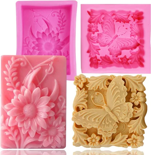 Moldes de jabón de silicona, 2 moldes de jabón de flores de mariposa, moldes de silicona florales 3D para jabones hechos a mano, velas de bricolaje,