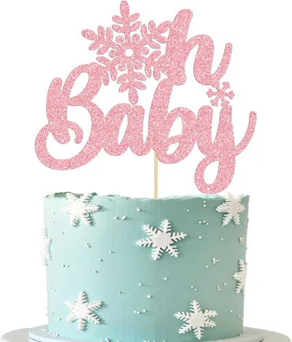 Miniatura 19 de 1 unidad de decoración de pastel de copo de nieve de "Bebé, hace frío afuera" con purpurina, decoración de pastel de baby shower de invierno