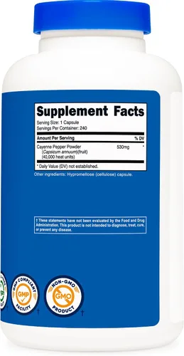 Miniatura 5 de Nutricost - Pimienta de Cayena 530 mg, 240 cápsulas - 40,000 unidades de calor, sin gluten, sin OMG