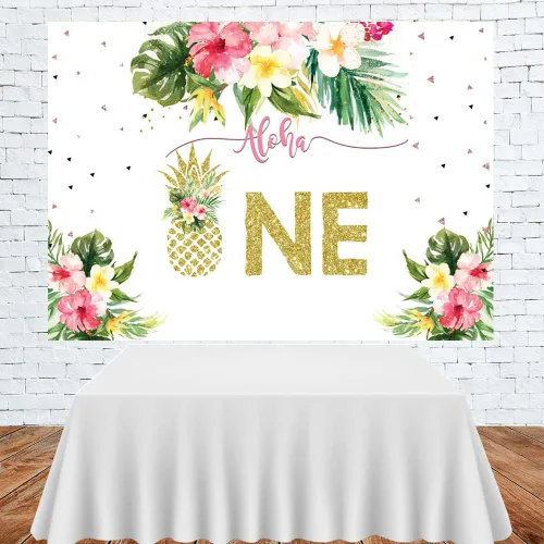 Miniatura 3 de Lofaris Fondo de fiesta de verano con diseño floral tropical hawaiano de piña, piña, decoración de fiesta de cumpleaños para niños, 7 x 5 pies
