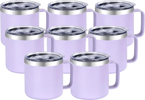 Miniatura 28 de VEGOND Taza de café aislada de 14 onzas con asa, taza de café de viaje de acero inoxidable con tapa, taza de café de metal al vacío de doble pared