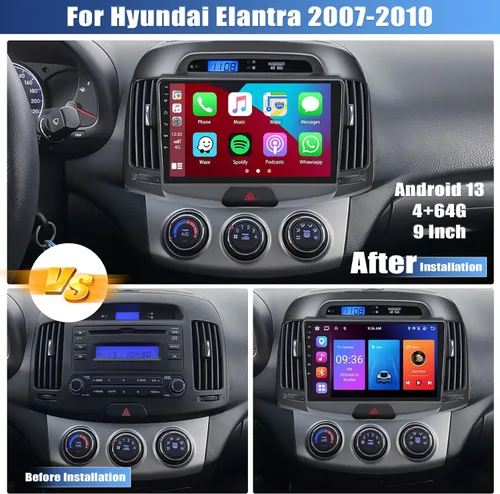 Miniatura 2 de [8 Core 4G+64G] Radio de coche para Hyundai Elantra 2007-2010 con Carplay inalámbrico Android Auto, pantalla táctil de 9 pulgadas, Android 15
