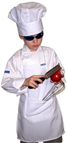 Miniatura 2 de Chefskin M White Kid Kids Chef Set (Apron+sombrero) Lite Tela Se adapta a 8-12