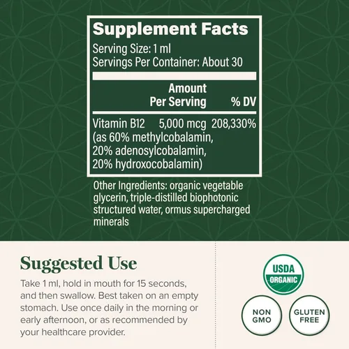 Miniatura 3 de Global Healing Center - Suplemento líquido orgánico sublingual de vitamina B12 5000 MCG, metilcobalamina, adenosilcobalamina, hidroxo, energía