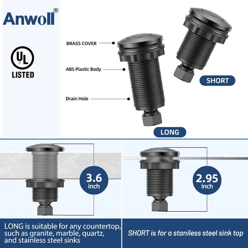Miniatura 5 de Kit de interruptor de aire para eliminación de basura ANWOLL - Profesional - Doble salida, interruptor de encendido/apagado para desagüe en la parte