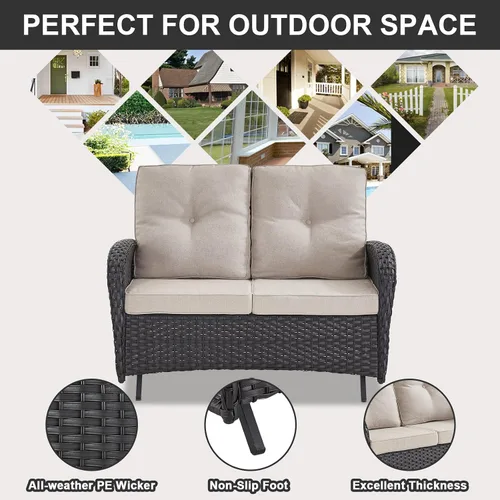 Miniatura 5 de Belord Banco planeador para exteriores, sofá biplaza para patio, capacidad de peso de 500 libras, sofá de mimbre de 2 plazas, muebles pequeños