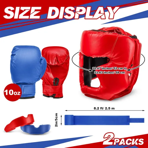 Miniatura 2 de Kanayu Juego de 12 piezas de equipo de boxeo para niños principiantes de 6 a 18 años, incluye casco de boxeo y guantes, vendas, protectores bucales