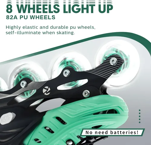 Miniatura 5 de Kuxuan - Patines en línea ajustables para niños, jóvenes y adultos, patines iluminadores con ruedas iluminadas Verde