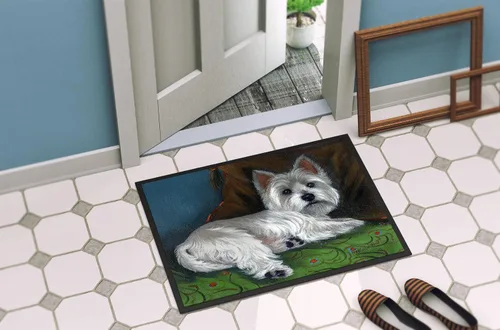 Miniatura 4 de Caroline's Treasures PPP3287MAT Westie Wake Up - Tapete para puerta delantera, 18 x 27 pulgadas, para interiores y exteriores, para entrada