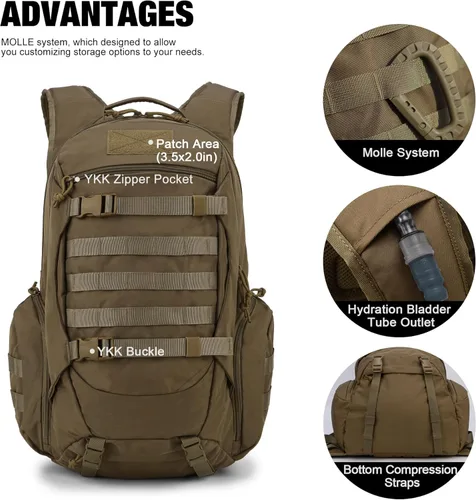 Miniatura 3 de Mardingtop - Mochilas tácticas Molle (40/50L) estilo militar para senderismo, camping, viajes, motocicleta, Caqui, 35 L, Mochilas Daypack