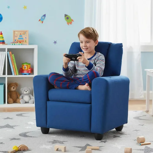 Miniatura 9 de LDAILY Silla reclinable para niños, de piel sintética, con soporte para tazas, respaldo ajustable y reposapiés, sofá ergonómico para niños y niñas a