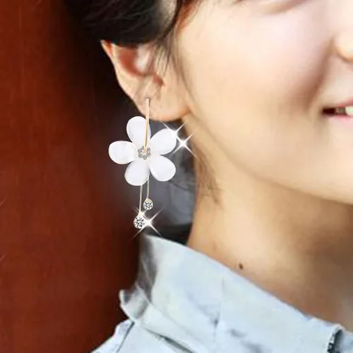 Miniatura 5 de 1 par de aretes colgantes con forma de gota y colgante, aretes colgantes florales con diamantes de imitación para mujeres, adolescentes, niñas