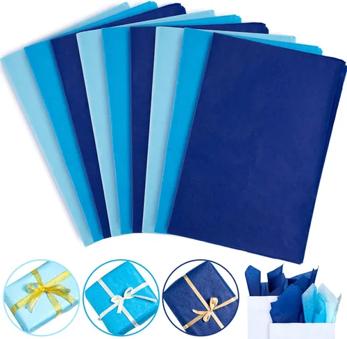 Whaline 120 hojas de papel de seda azul degradado surtido de papel de regalo azul de 15 x 20 pulgadas, papel de seda de papel de seda para