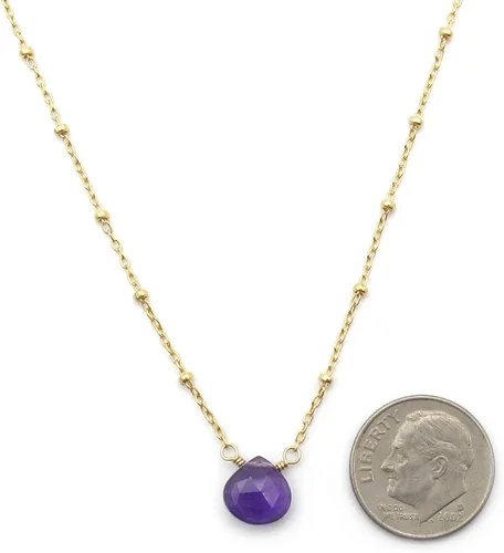 Miniatura 3 de Collar con colgante de piedra natal con piedra preciosa genuina, relleno de oro de 14 quilates, 18 pulgadas