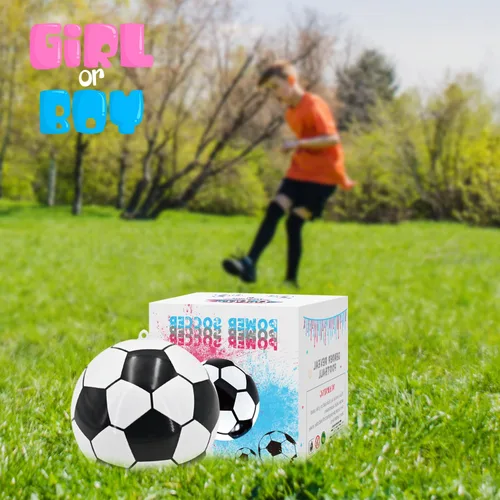 Miniatura 6 de FIEKEICC Kit de polvo de pelota de fútbol para revelación de género, 1 azul y 1 rosa, ideas locas para revelar el género, kit de pelotas de fútbol
