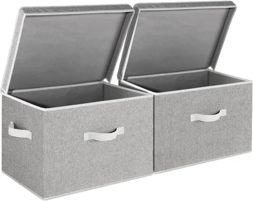 Miniatura 9 de StorageWorks Contenedores de almacenamiento de tela con tapa, cajas de almacenamiento decorativas para estantes, cesta organizadora de armario Beige
