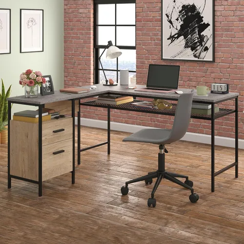 Miniatura 2 de Sauder Market Commons - Escritorio en L de madera y metal en roble Prime
