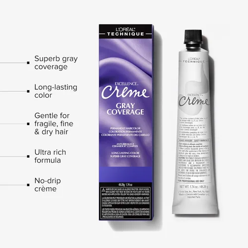 Miniatura 3 de L'Oréal Technique Excellence Crème Permanent Hair Color Long-Lasting Hair Dye Rich Formula with No-Drip Application Superb Gray Coverage For