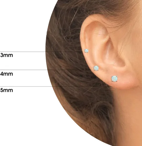 Miniatura 2 de Aretes de tuerca para mujer, aretes de piedra natal, piedra preciosa genuina o sintética, juego de aretes redondos de 0.118 a 0.197 pulgadas, juego
