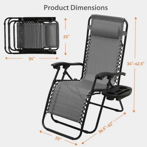 Miniatura 3 de OS MOTOR Sillas de gravedad cero, sillas reclinables plegables portátiles con almohada ajustable y bandejas portavasos, para exteriores, patio