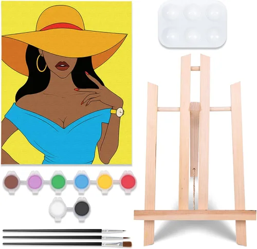 VOCHIC Kit de pintura de lienzo predibujado para adultos, kits de fiesta de pintura y sorbos, suministros de fiesta de 8 x 10 pulgadas, 1 caballete,