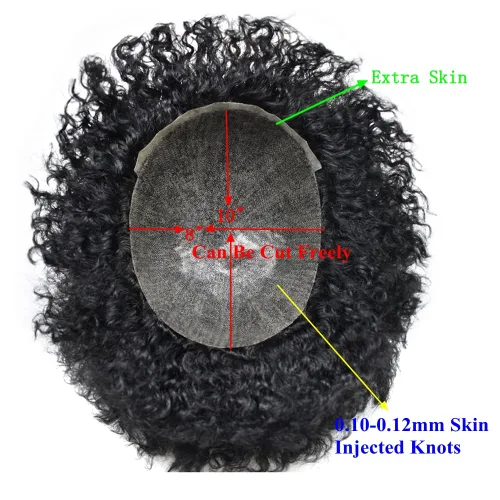 Miniatura 6 de Pelucas negras Afro Toupee de 0.236 pulgadas para hombre, con ondas afro de piel de polietileno, inyección de poliuretano, sistema de reemplazo