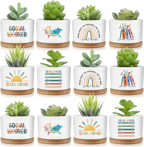 Miniatura 8 de Sieral - Macetas para suculentas de agradecimiento a los empleados, regalo a granel para profesores, compañeros de trabajo, maceta de cerámica