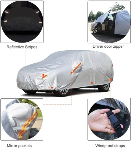 Miniatura 3 de Kayme Fundas impermeables para automóvil SUV, protección contra la lluvia contra el sol y los rayos UV, con bolsillo para espejo con cremallera