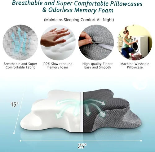 Miniatura 7 de CHxxy Almohada cervical para el cuello para aliviar el dolor de dormir, almohadas de espuma viscoelástica de contorno, almohadas ergonómicas