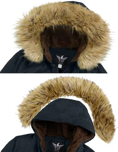 Miniatura 5 de YXP - Chaqueta de invierno tipo parka militar con capucha de piel, de algodón y cálido vellón para mujer