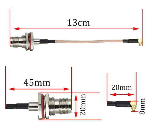 Miniatura 4 de RG316 TNC hembra a MMCX macho Cable de ángulo recto MMCX macho enchufe de ángulo recto a mamparo TNC Cable de extensión aérea hembra para antena