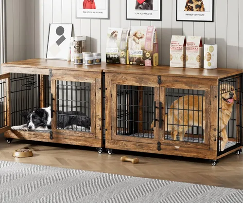 Miniatura 24 de Lulive Muebles de Jaula Grande para Perros, Mesa Auxiliar de Jaula para Perros de Madera de 38'', Perrera para Perros de Doble Puerta