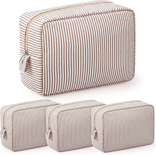 Miniatura 15 de Sanwuta 3 bolsas de maquillaje de sirsaca, bolsas de cosméticos de sirsaca a rayas para mujer, organizador de artículos de tocador de viaje grandes