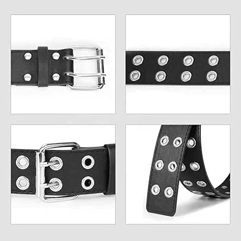 Miniatura 7 de INOGIH Cinturón de cuero con doble ojal con cadena para mujer, vestidos de jeans